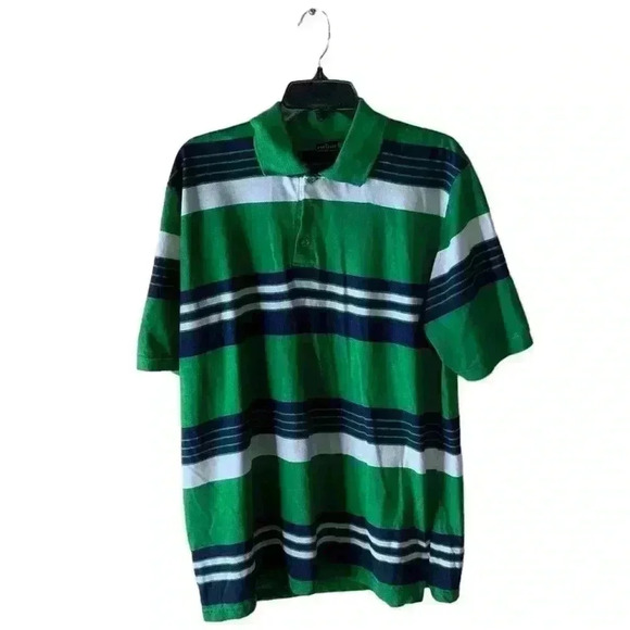 Prestige Polo Men’s Wear Shirt Size XL Green Stripe 3/4 Button Front Collard Top - Picture 1 of 8